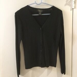 Finity Petite V-Neck Black Button Up Cardigan size M petite Rayon / Nylon Knit